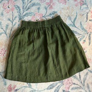 notPERFECTLINEN SION gathered linen skirt in Juniper Green Large 23.5 inch long